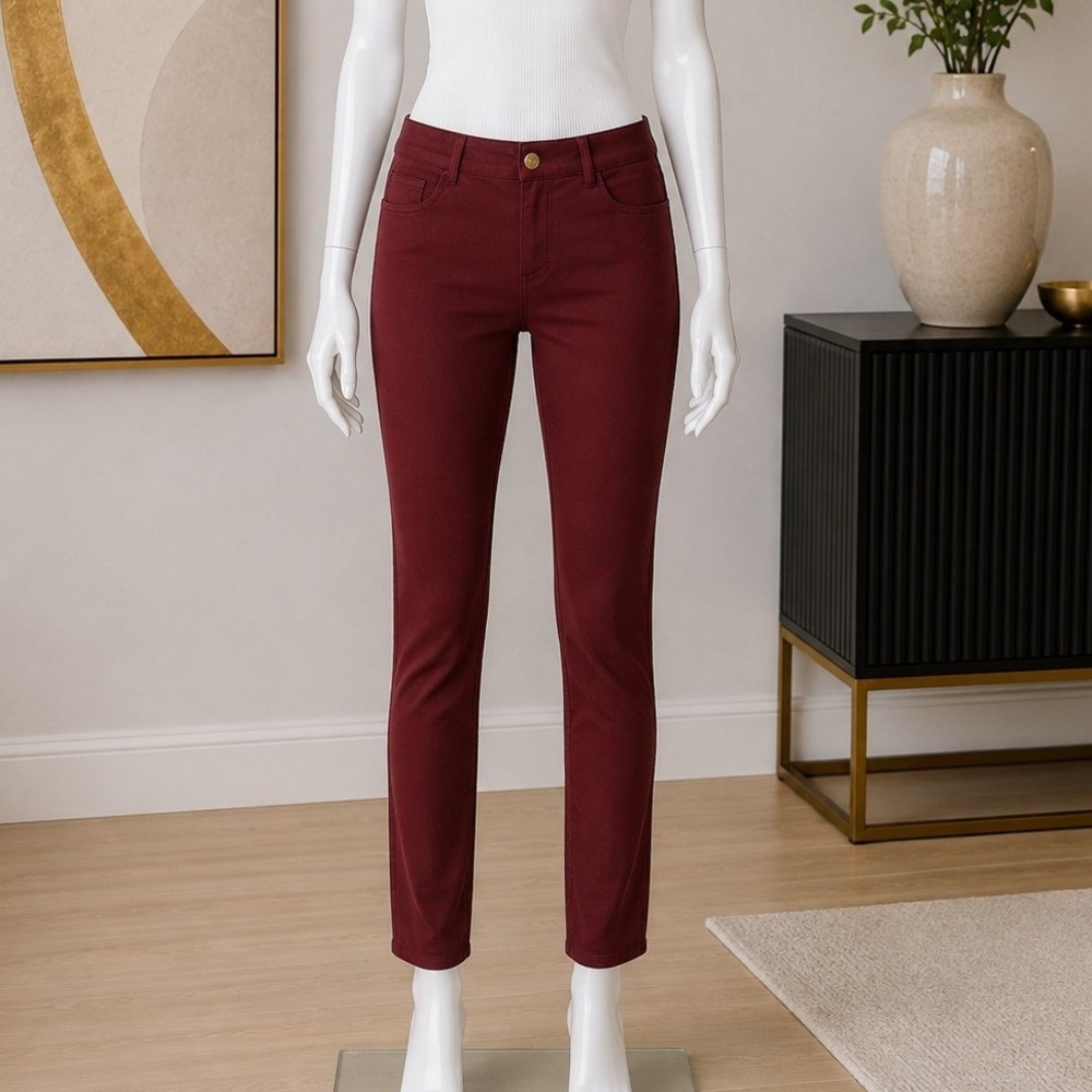 Michael Kors Womens Skinny Pants Burgundy Stretch Gold Logo 2